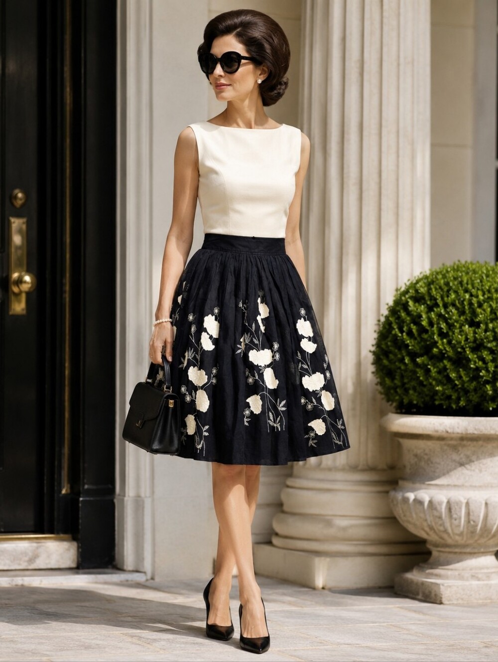 French Connection Floral Embroidered Skirt Cotton Size 4